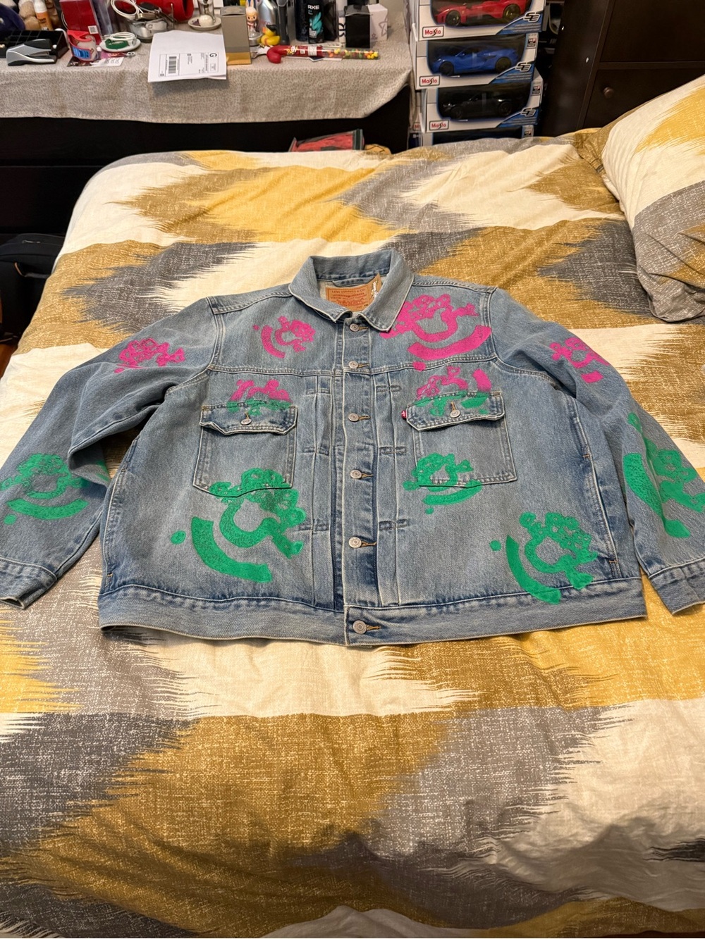 Denim Tears Levi’s Collab Blue Denim Jacket with Pink & Green Graphic Accents